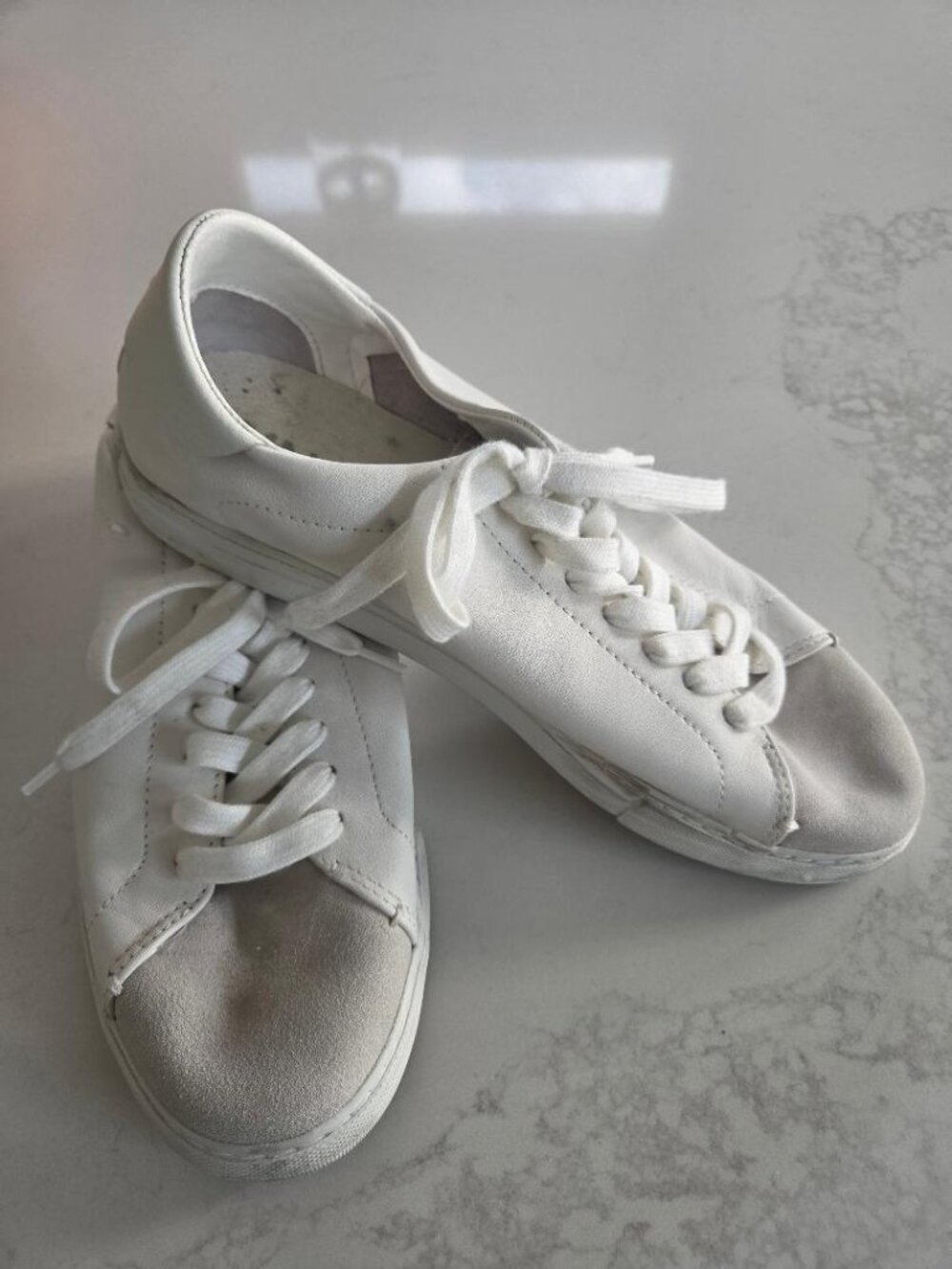 MNG Women's White Leather Lace Up Sneakers with Suede Toe Insert   Eur 40/9